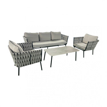 Anna Grey Aluminium & Rope Outdoor Sofa Set with Coffee Table – 3-Seater & 2 Armchairs - UK Luxury Furniture